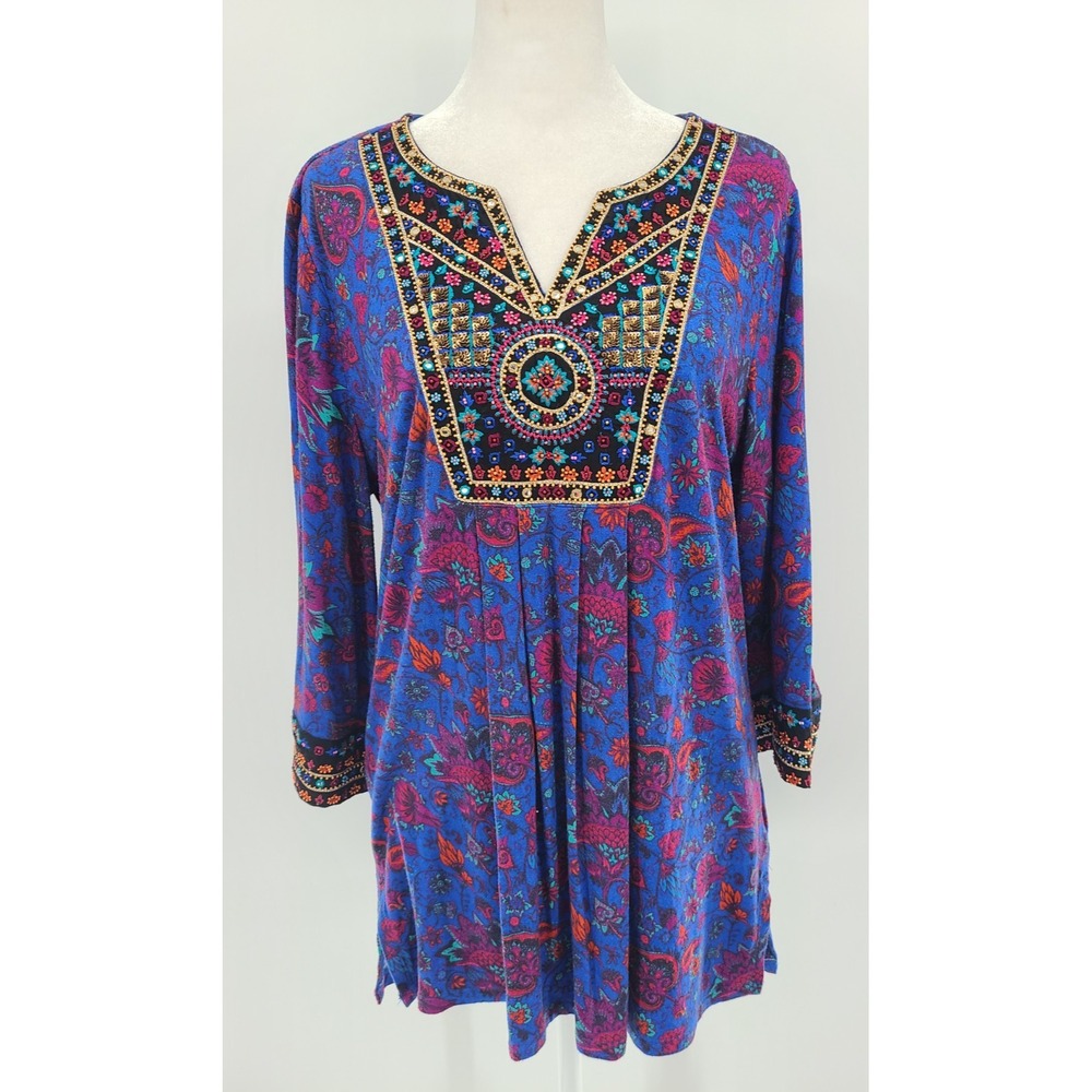 Soft Surroundings Bohemian Beaded Women‎ Tunic PS Floral Hippie Festival Party